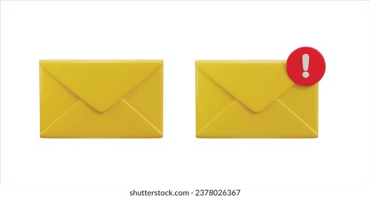 icono del vector 3d del sobre de correo electrónico brillo amarillo