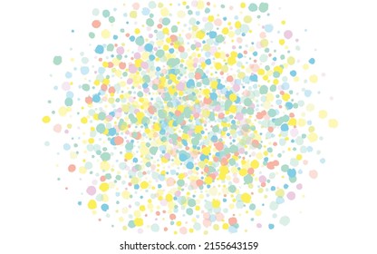 Yellow Shine FallingFestive White Background. Effect Circle Banner. Carnival Round Wallpaper. Rainbow Splash Celebrate Design.