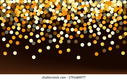 Yellow Shine Golden Brown Dark Background. Isolated Dot Card. Golden Splash Holiday Illustration. Polka Christmas Backdrop.