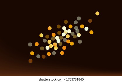 Yellow Shine Light Brown Dark Background. Holiday Circle Design. Gold Glow Festive Texture. Dot Christmas Postcard.