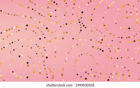 Yellow Shine Vector Pink Background. Sparkling Falling Sky Template. Glow Glamour Design.  Shiny Light Confetti Pattern.