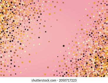 gelber, hellrosa Hintergrund. Gilded Galaxy Glitter Illustration. Starry Falling Pattern.  Golden Elegant Space Texture.