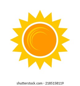 Yellow shining sun icon. Vector summer symbol, isolated nature sky object on white background