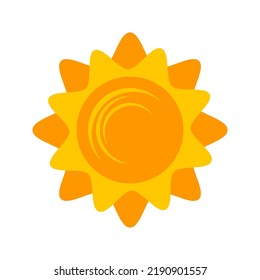 Yellow shining sun icon. Vector summer symbol, isolated nature sky object on white background