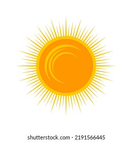 Yellow shining sun icon. Vector summer symbol, isolated nature sky object on white background