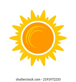 Yellow shining sun icon. Vector summer symbol, isolated nature sky object on white background