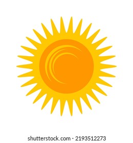 Yellow shining sun icon. Vector summer symbol, isolated nature sky object on white background