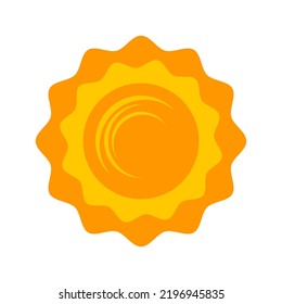 Yellow shining sun icon. Vector summer symbol, isolated nature sky object on white background