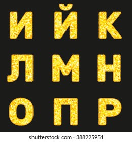 Yellow shiny alphabet. Vector 