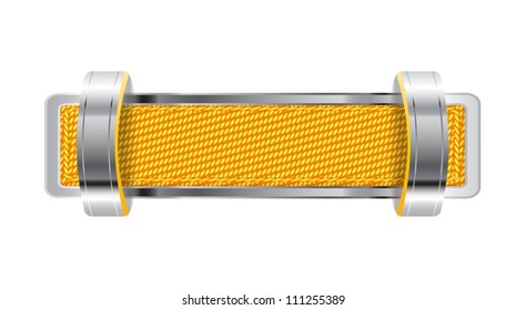 Yellow shiny metallic chrome vector badge with fabric and brackets