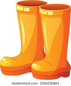 Yellow Shiny Rain Boots Vector Illustration 