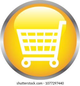 Yellow Shiny round button with Shopping cart mark