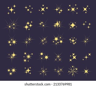 Yellow shiny sparks silhouettes. Twinkle star particles, glitter sparkles and magic sparkle isolated silhouette icons set. Set of star sparkling and twinkling cartoon.