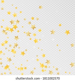 Yellow Shiny Stars Vector Transparent Background. Decoration Shine Border. Space Template. Gold Luxury Sky Wallpaper.