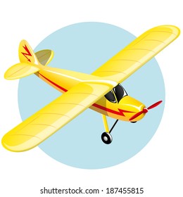 Yellow shiny vintage plane. Gradient mash. Illustration