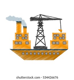 yellow ship cargo crane chimney vector illustration eps 10