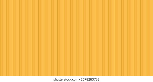Yellow shipping container wall. Seamless vertical metal panel texture with embossed ridges and industrial design. Cargo container backdrop. Realistic vector illustration.