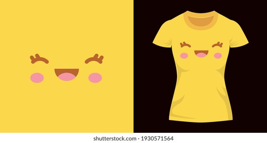yellow shirt with design of emoji face. vector illustration