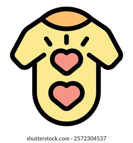 Yellow shirt with two pink hearts expressing love, affection, and passion, perfect for valentine's day or romantic occasions