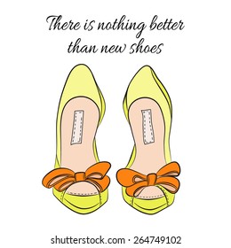 Yellow shoes with orange bows, vector illustration