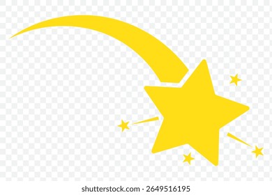 Yellow Shooting Star Icon Bundle. Shooting star emoji. Realistic golden star icon. Vector on Transparent Background. EPS 10.