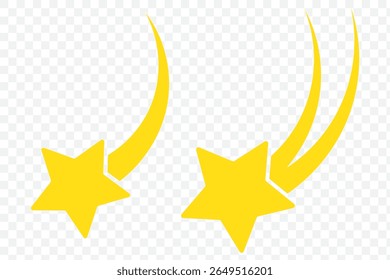 Yellow Shooting Star Icon Bundle. Shooting star emoji. Realistic golden star icon. Vector on Transparent Background. EPS 10.