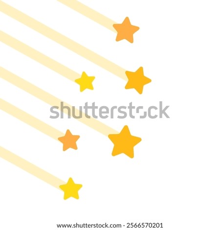 Yellow shooting stars corner border frame. Flat decorative vector design isolated illustration.