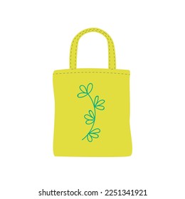 Yellow shopper with pattern on white background. Trendy female summer clothes flat vector illustration. Fashion, shopping concept