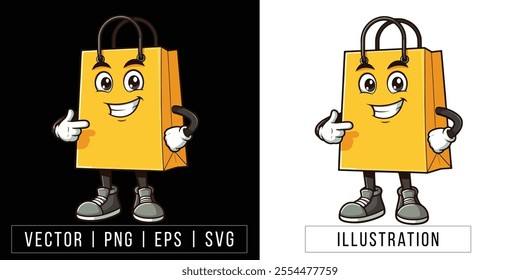 Yellow Shopping Bag Cartoon Character - Fun Retail Mascot Illustration Download