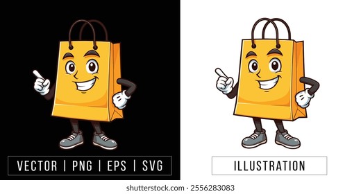 Yellow Shopping Bag Cartoon Character - Fun Retail Mascot Illustration Download