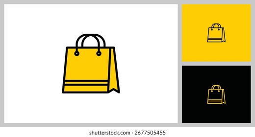 Ícone de vetor de saco de compras amarelo em estilo cartoon. Símbolo para varejo, venda e comércio eletrônico