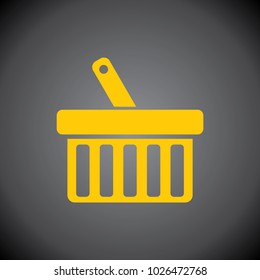 Yellow Shopping Basket Icon on Black Background.