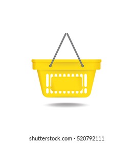 Yellow shopping basket vector icon on white background