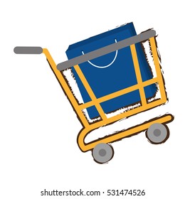 yellow shopping cart online papper bag gift sketch vector illustration eps 10