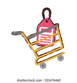 yellow shopping cart online price tag sketch vector illustration eps 10