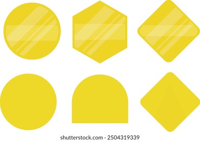 Yellow shopping labels collection. Sale or discount sticker. Special offer price tag. Supermarket promotional badge. Vector sunburst icon, round shape and ribbon or page corner. Web design element.