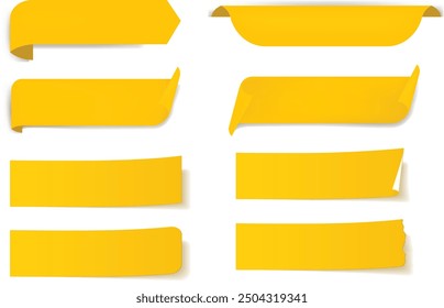 Yellow shopping labels collection. Sale or discount sticker. Special offer price tag. Supermarket promotional badge. Vector sunburst icon, round shape and ribbon or page corner. Web design element.