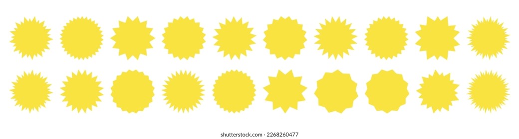 Yellow shopping labels collection. Special offer price tag. Sale or discount sticker. Supermarket promotional badge. Sunburst icons. Stock vector.