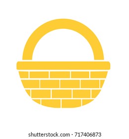Yellow shopping rustic basket in vector icon