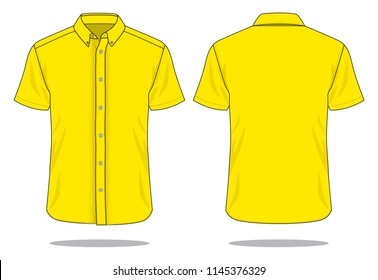 Yellow Short Sleeve Shirt Template Vector On White Background. Front And Back View.