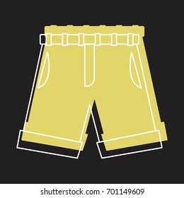 Yellow shorts in doodle style icons vector illustration for design and web isolated on black background. Yellow shorts vector object for labels and logo