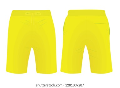 Yellow shorts, front and back view, vector illustration