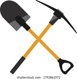 Yellow Shovel and Pix Axe Vector Illustration