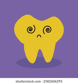 Yellow sick tooth сute children dental Illustration