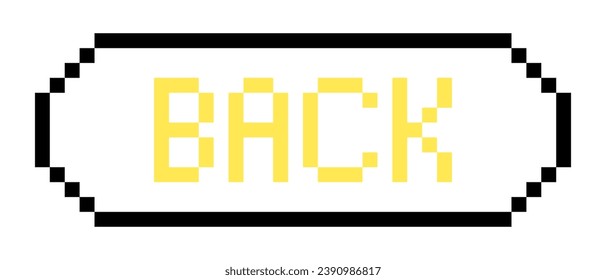 Gelbes Symbol für die Rückzeile. Stopp, Stornierung, Menü, Spiel, Kontrolle, Button, Zeichen, Inschrift, Ankündigung, Pixelstil. mehrfarbiges Symbol auf weißem Hintergrund