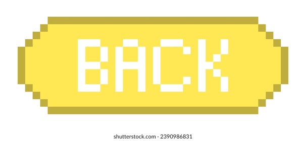 Gelbes Symbol für die Rückzeile. Stopp, Stornierung, Menü, Spiel, Kontrolle, Button, Zeichen, Inschrift, Ankündigung, Pixelstil. mehrfarbiges Symbol auf weißem Hintergrund