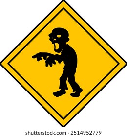 Yellow Sign Beware of Zombies. Warning Road Sign. Humorous Sticker. Vector Icon