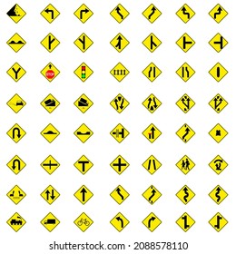 Yellow sign board flat vector icon collection set