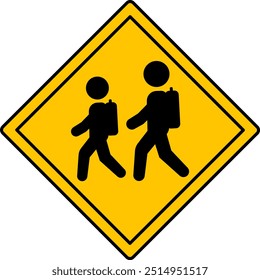 Señal Amarilla Precaución Cruce Escolar. Señal de advertencia. Niños cruzando la carretera. Icono de Vector