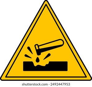 Yellow Sign Corrosive. Vector Icon. Corrosive and Toxic Effects on Metals. Danger Warning Sign